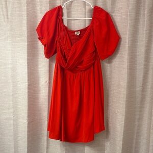 Red Short Sleeve Draped Women’s Dress